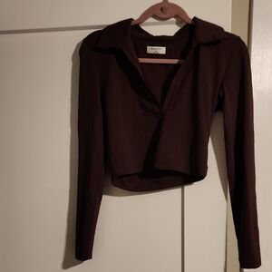 Babaton Dark Brown Long Sleeve Crop Top